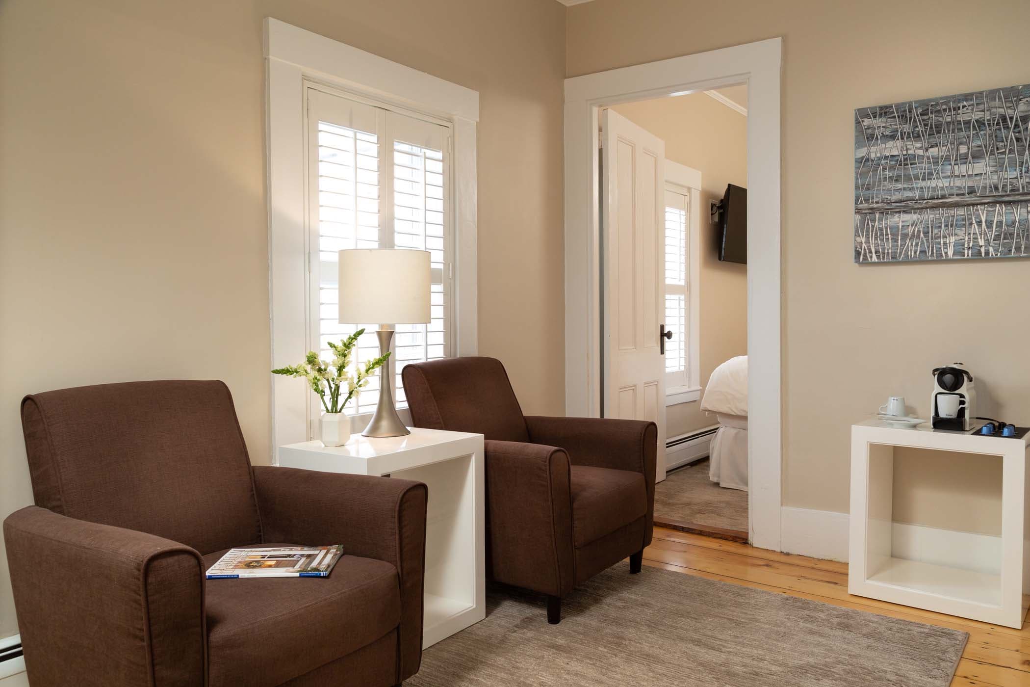 The sitting area in Room 14 at Chatham Inn