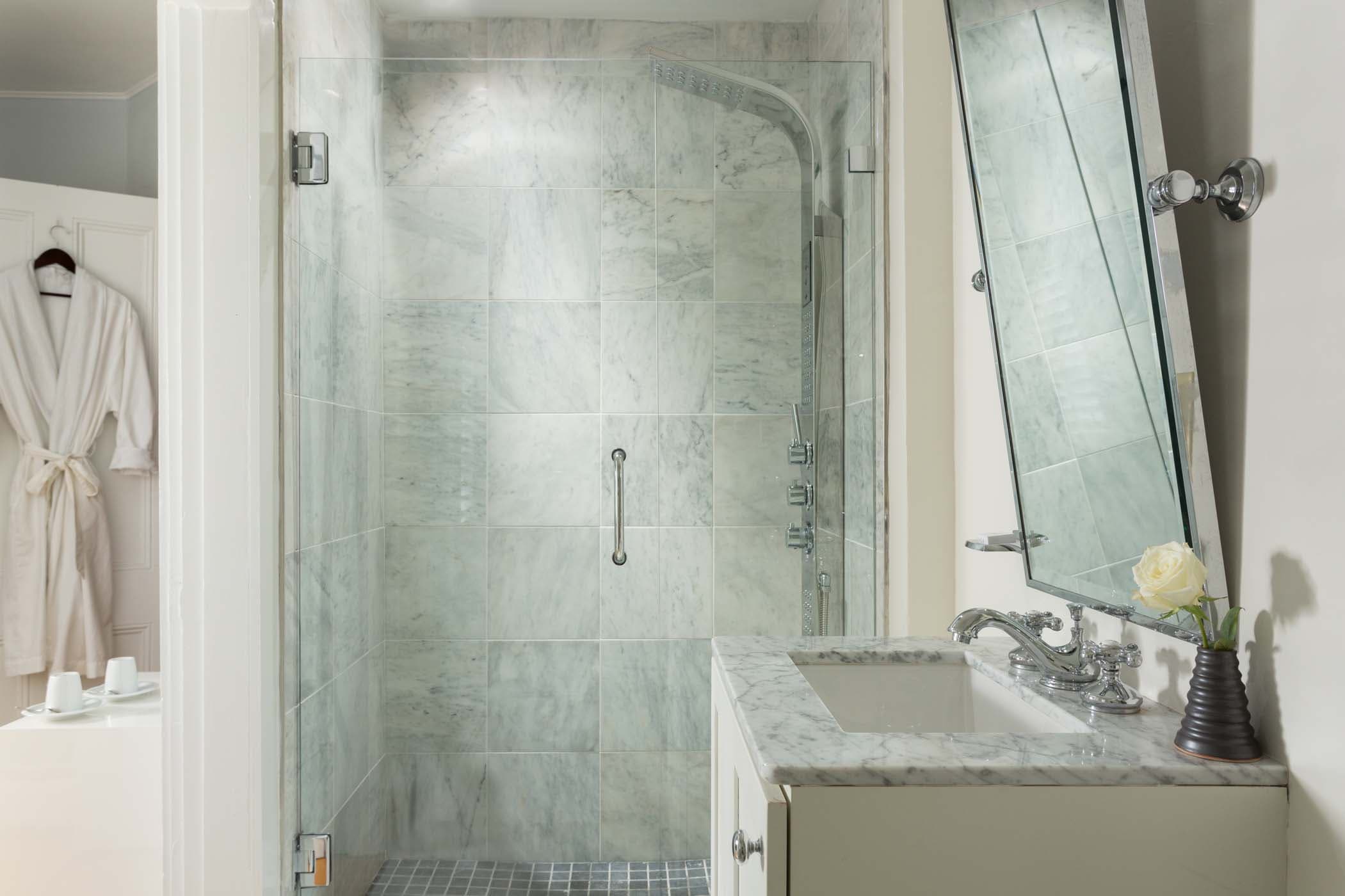 The shower area of the room 14 bathroom at Chatham Inn