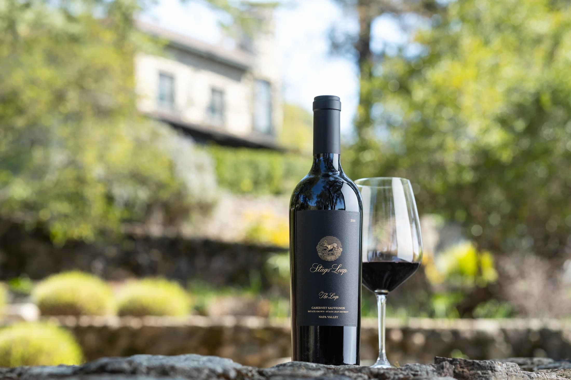 Cabernet Sauvignon bottle and glass of red wine at Chatham Inn, Chatham, Massachusetts on Cape Cod.