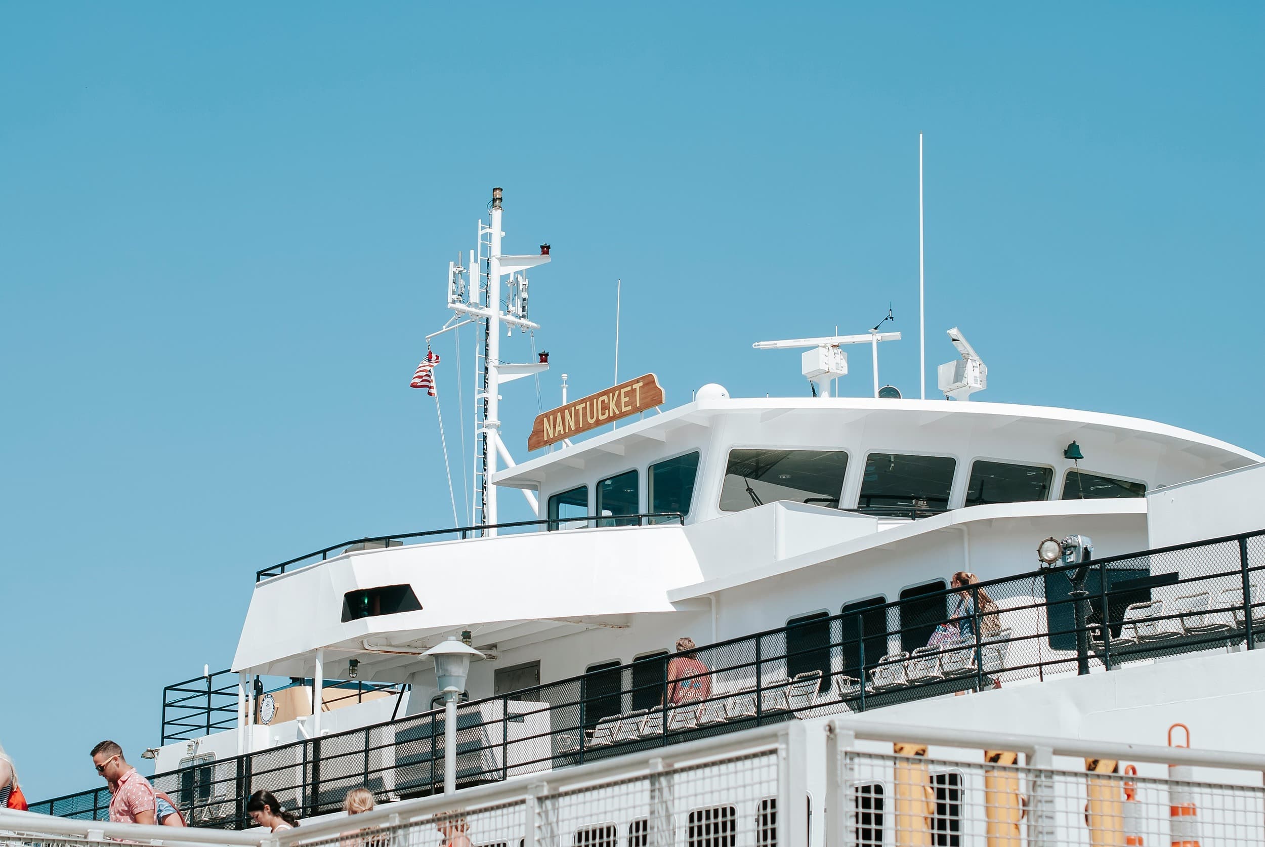 The Nantucket ferry under clear blue skies, a scenic day trip from Chatham Inn on Cape Cod, Massachusetts.